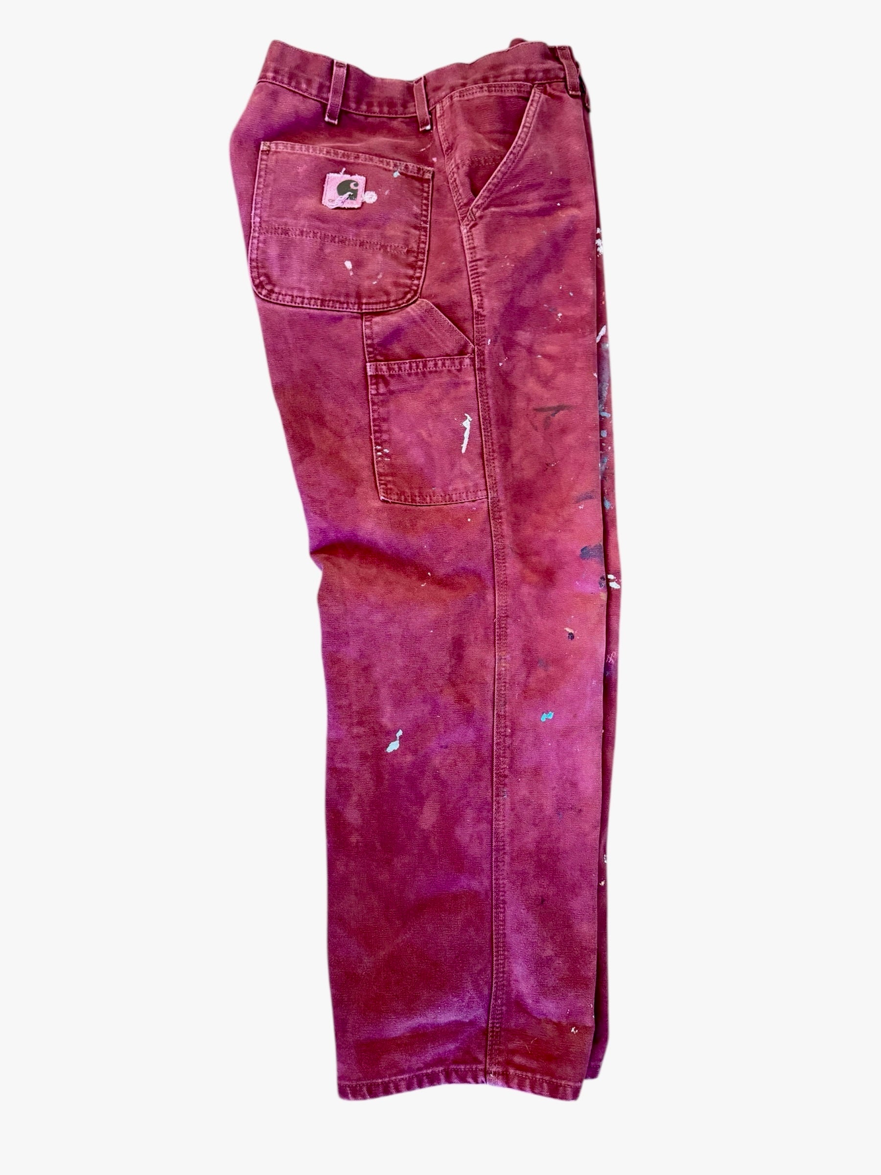 TRVLR Hand Dyed Burgundy Mural Painting Carhartt Work Pant  34 x30