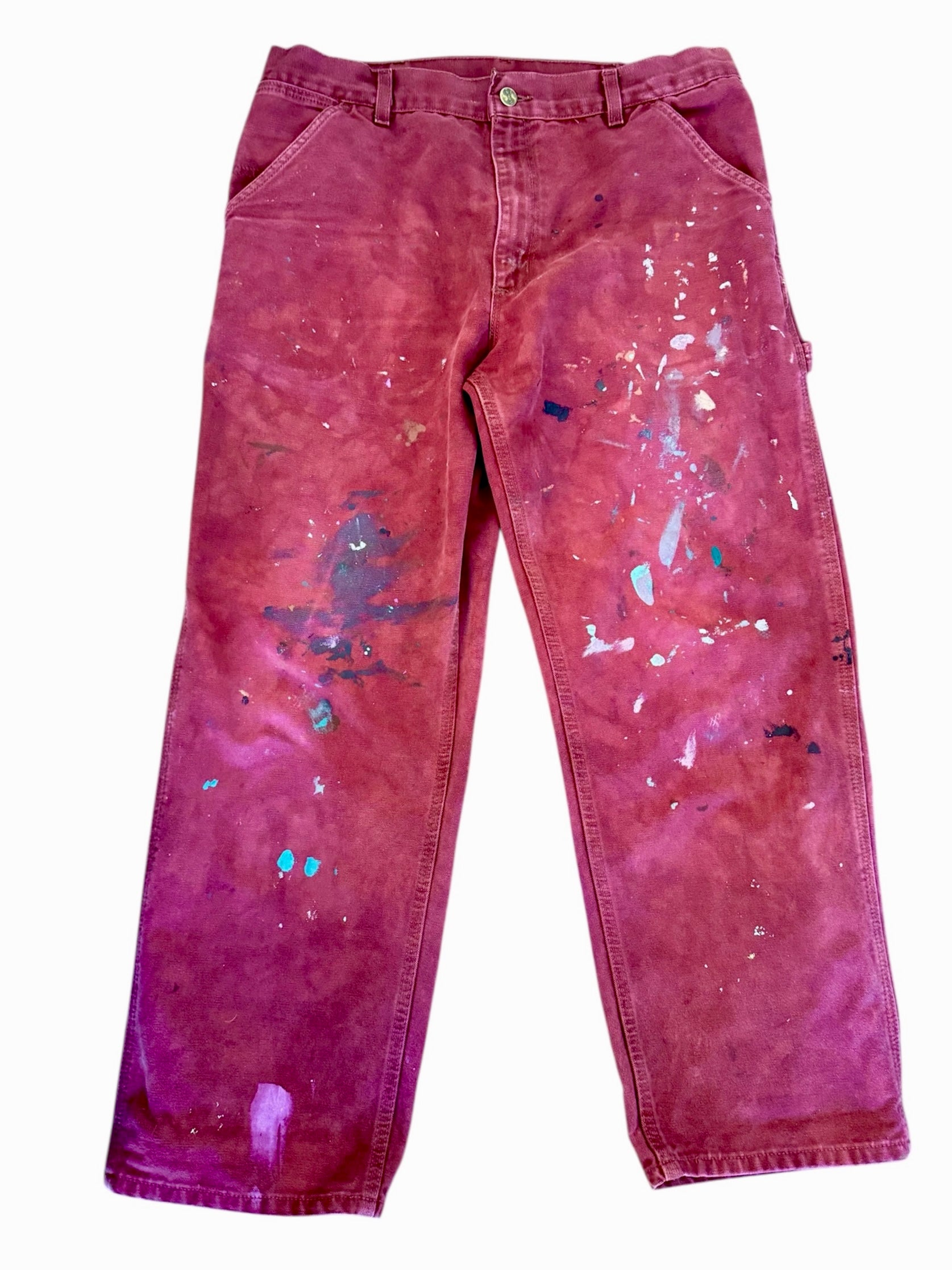 TRVLR Hand Dyed Burgundy Mural Painting Carhartt Work Pant  34 x30
